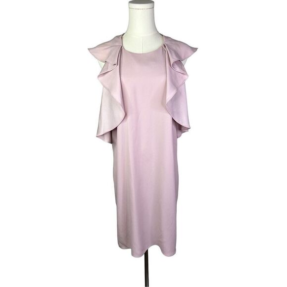 BCBGMAXAZRIA dress women’s Medium pink ruffle sleeveless knee length shift - Picture 1 of 11